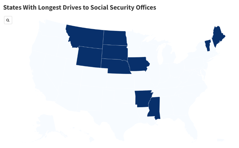 Map Shows Where Seniors Drive the Longest to Reach Social Security Offices