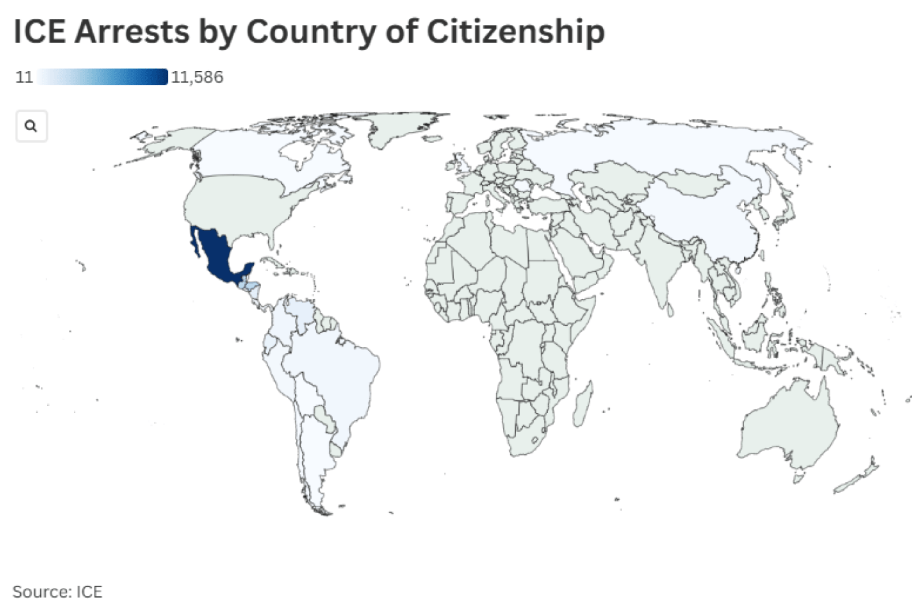 Map Shows New ICE Arrests by Country of Citizenship