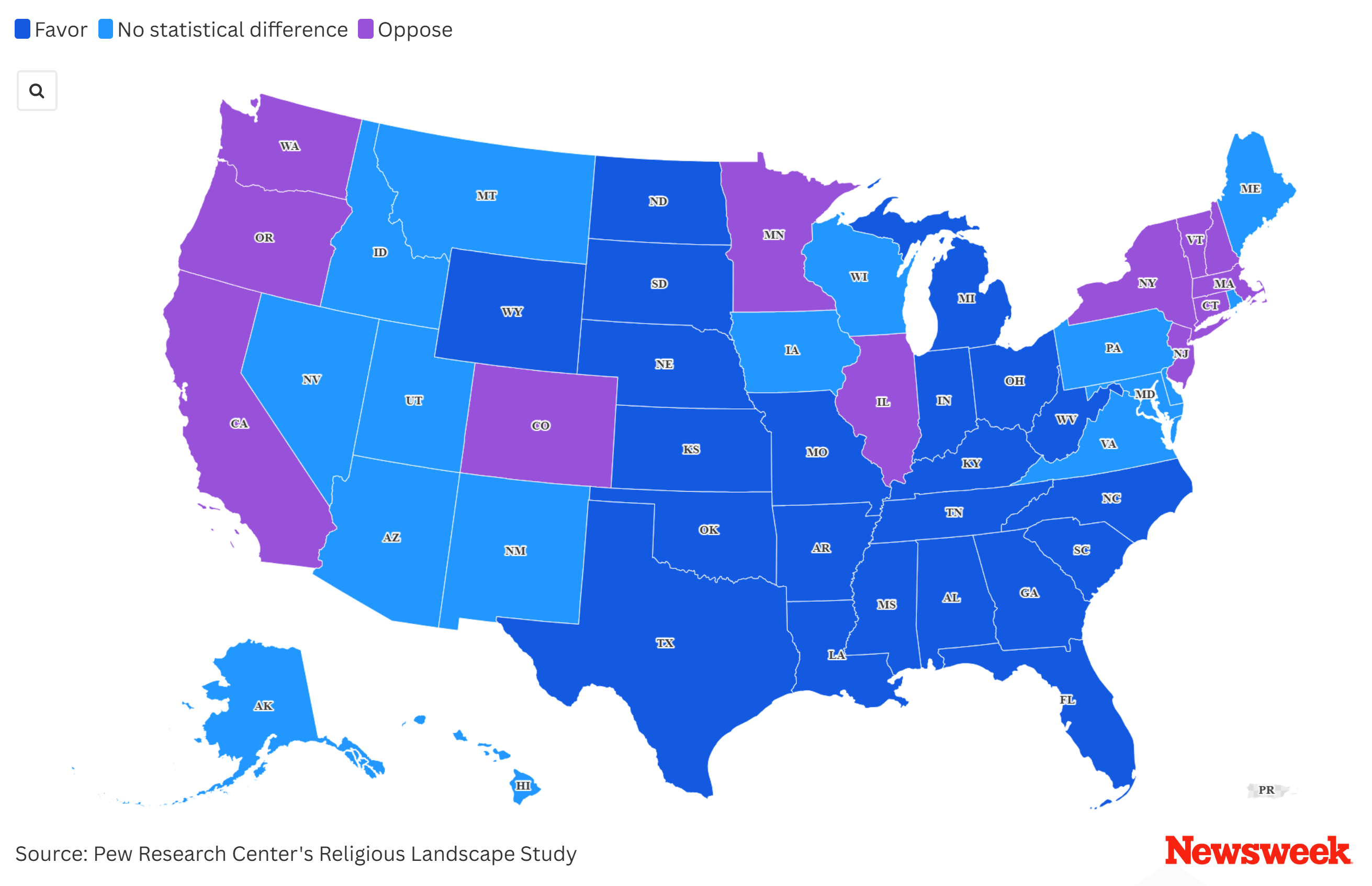 Map Shows States Where People Most Opposed to Christian Prayer in Schools