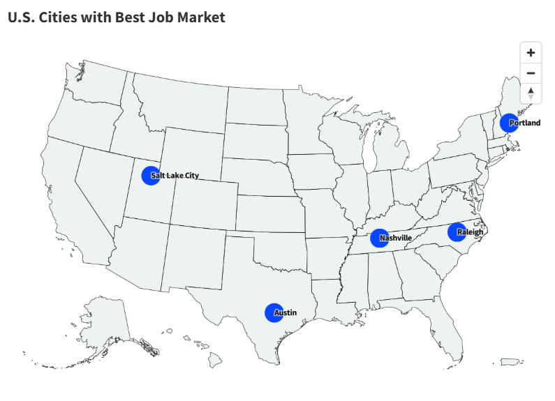 Map Shows Cities With the Best Job Markets