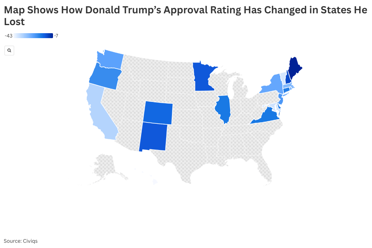 Map Shows How Donald Trump's Approval Rating Has Changed in States He Lost