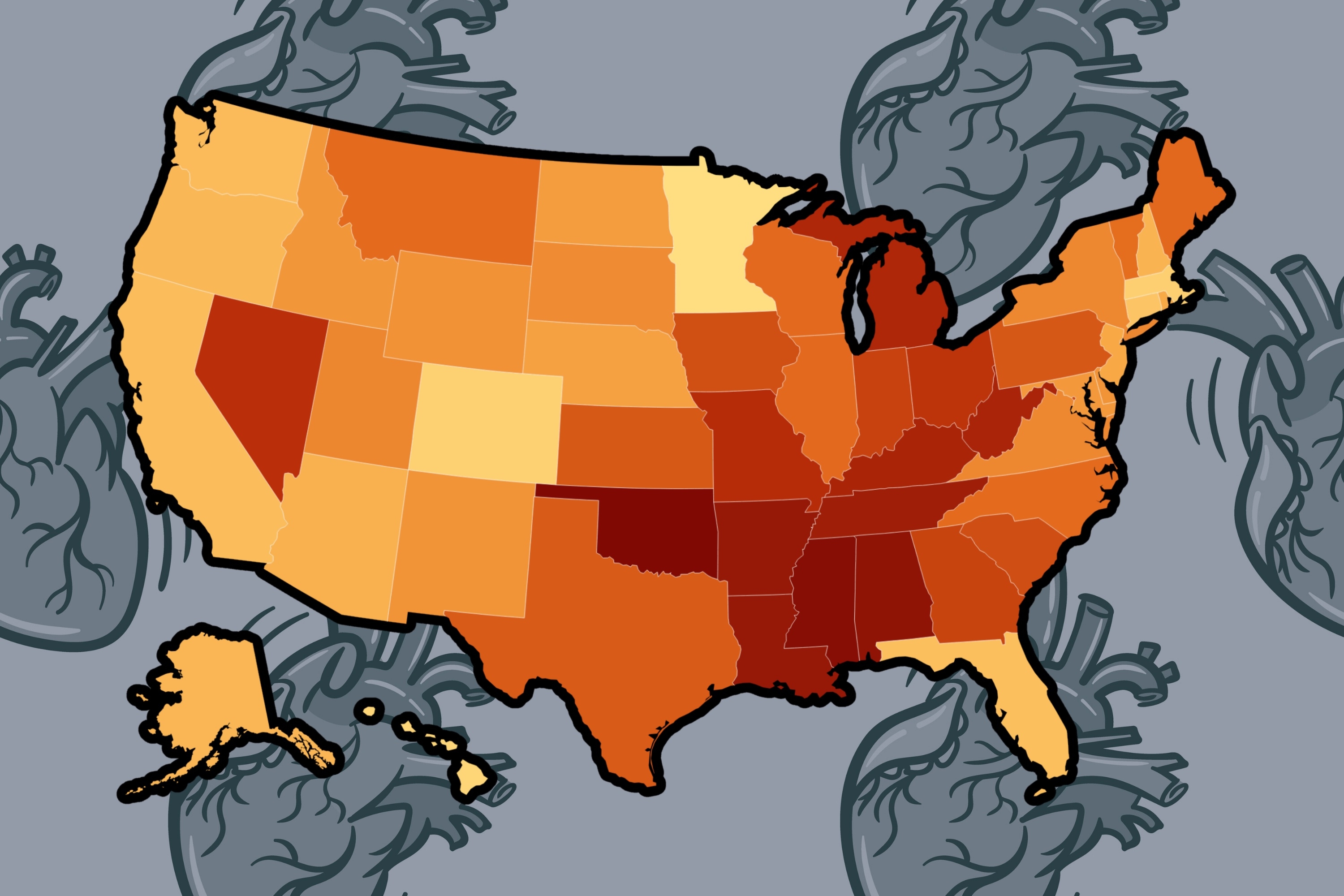 Map Shows States With Highest Rates of Death by Heart Disease