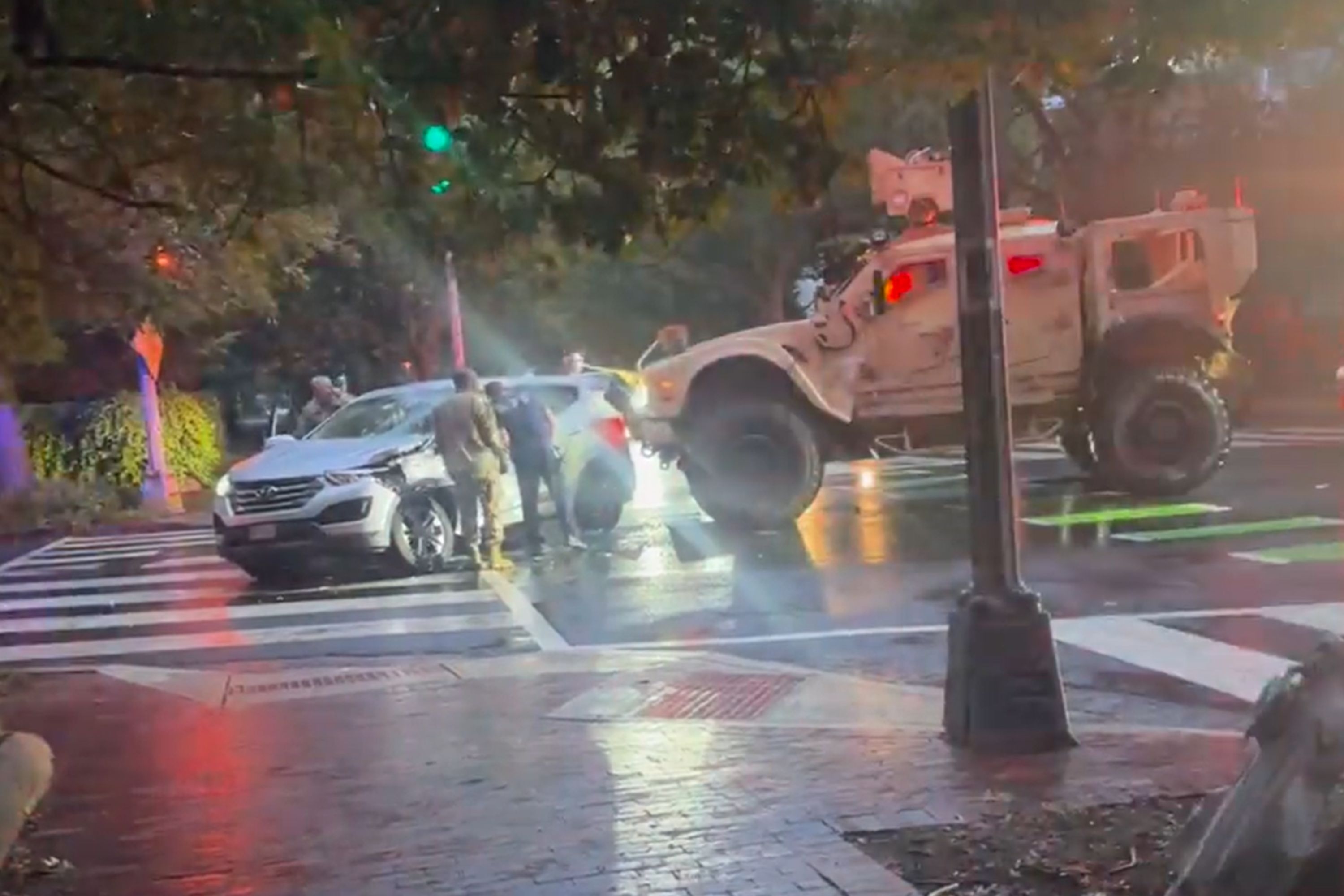 14-Ton Military Vehicle T-Bones SUV in DC Amid Trump's Troop Deployment