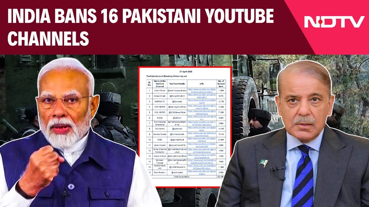 India bans 16 Pak YT Channels Over Fake News After Pahalgam Attack: "False..."