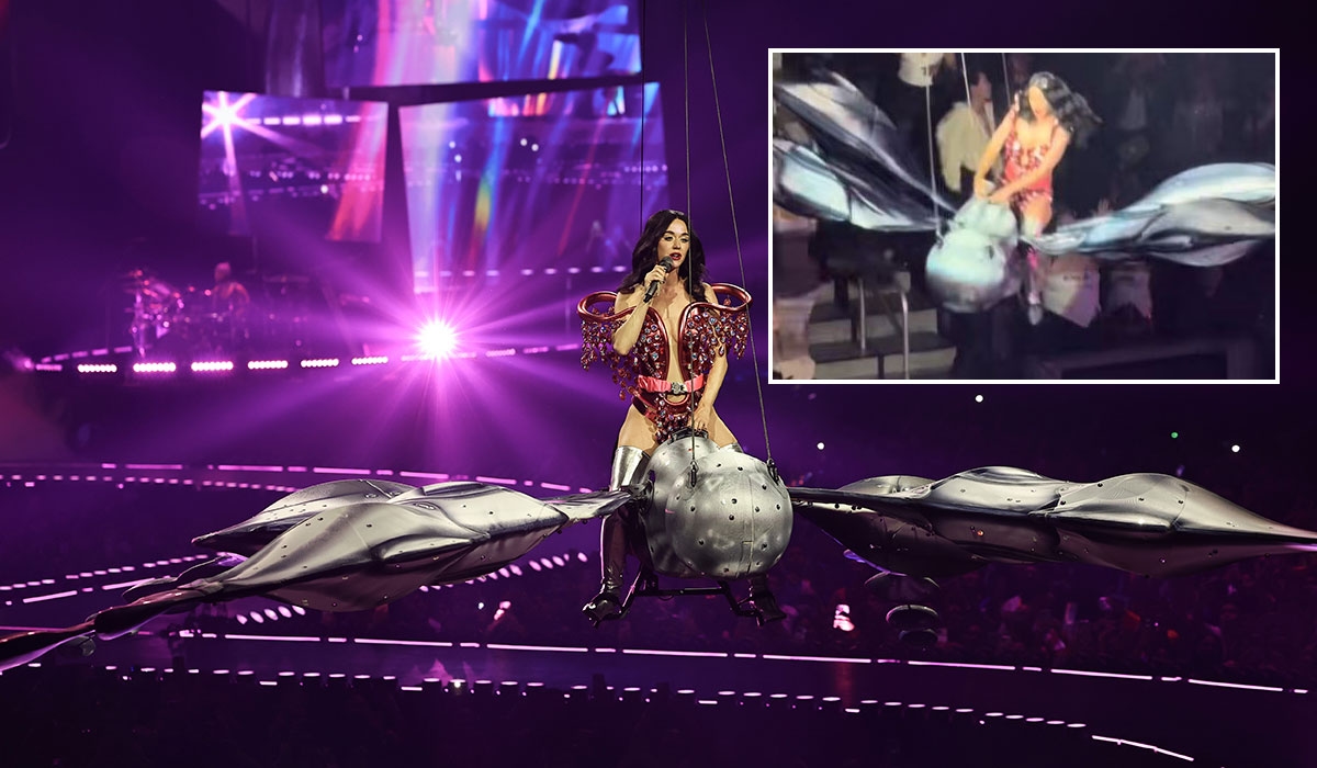 Terrifying moment Katy Perry nearly falls off malfunctioning flying prop mid-concert