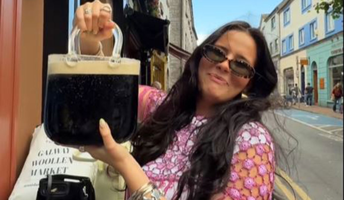 Influencer goes viral for filling a glass handbag with Guinness