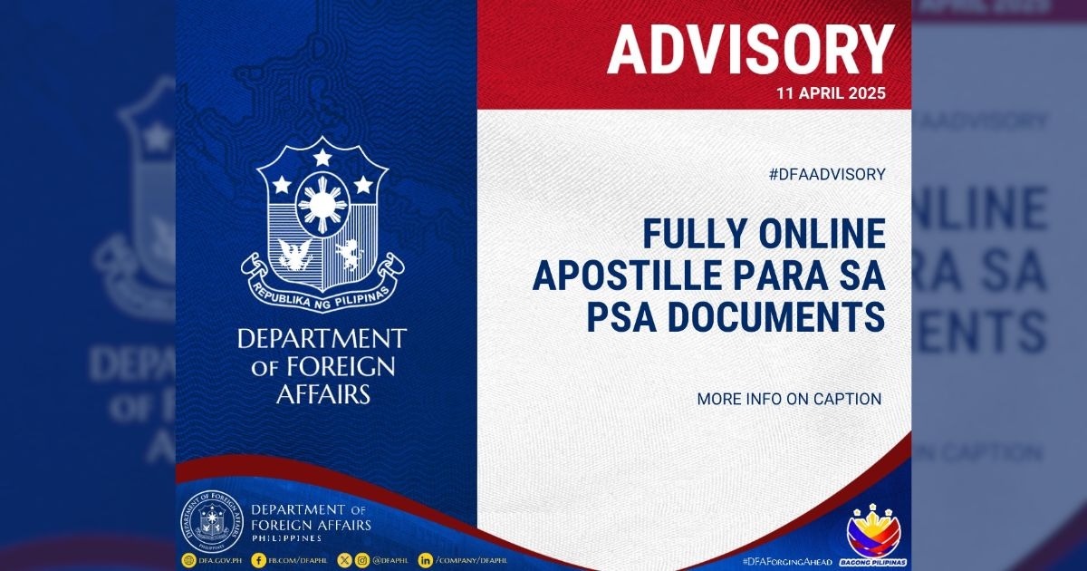 DFA opens online apostille service for PSA documents