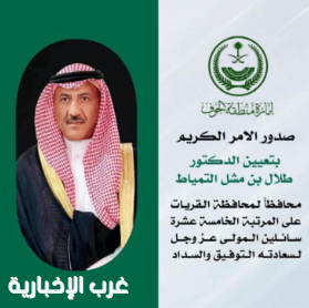 بأمر ملكي .. التمياط محافظاً للقريات بالمرتبة الخامسة عشر