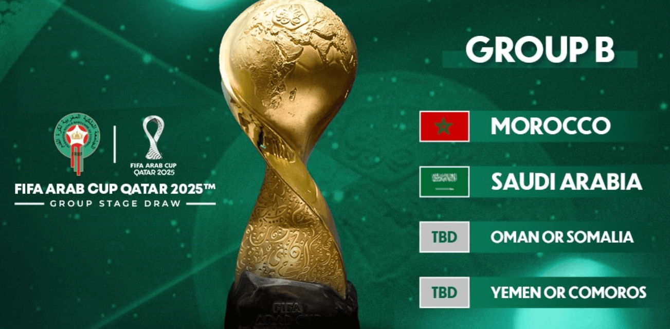 قرعة كأس العرب 2025 بقطر: المغرب في المجموعة الثانية الى جانب السعودية والفائزين في مبارتي عمان و الصومال واليمن و جزر قمر