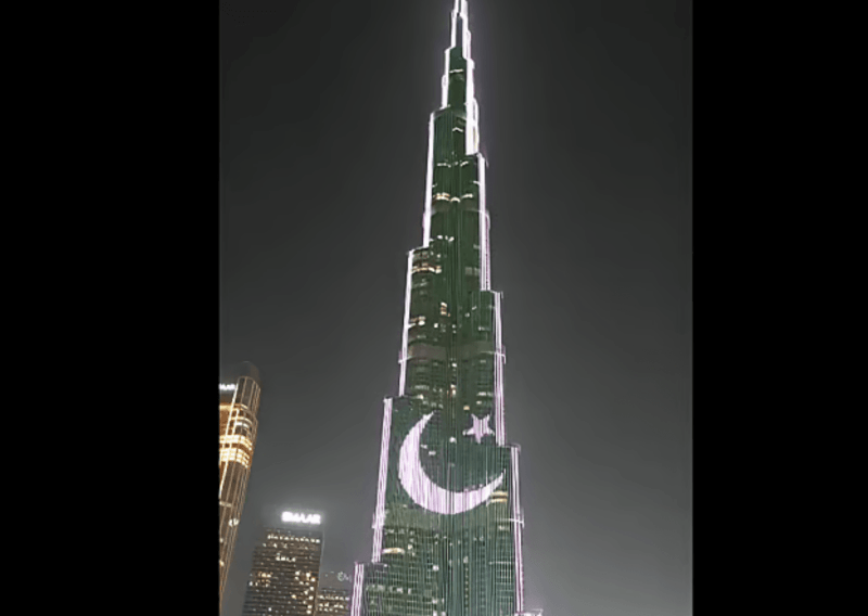 Dubai's Burj Khalifa lights up in green and white for Pakistan Independence Day