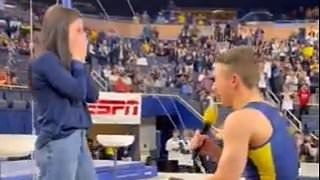 Heartwarming moment Olympic gymnast proposes to girlfriend after winning national title
