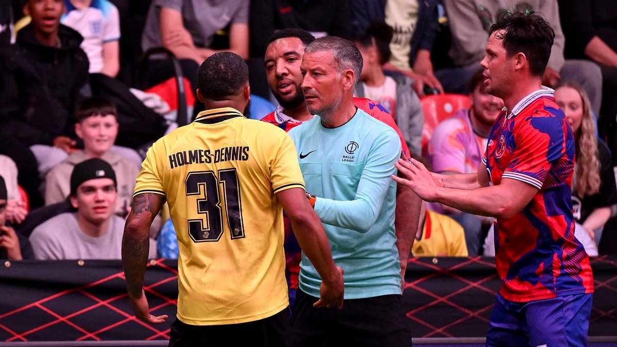 Moment Troy Deeney is SENT OFF on Baller League debut as former Watford star sparks brawl after clashing with opponent