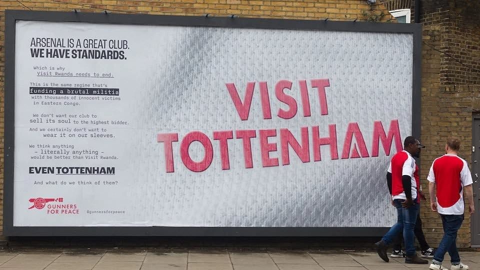 Arsenal fans launch satirical 'Visit Tottenham' campaign to protest the club's controversial Rwanda deal