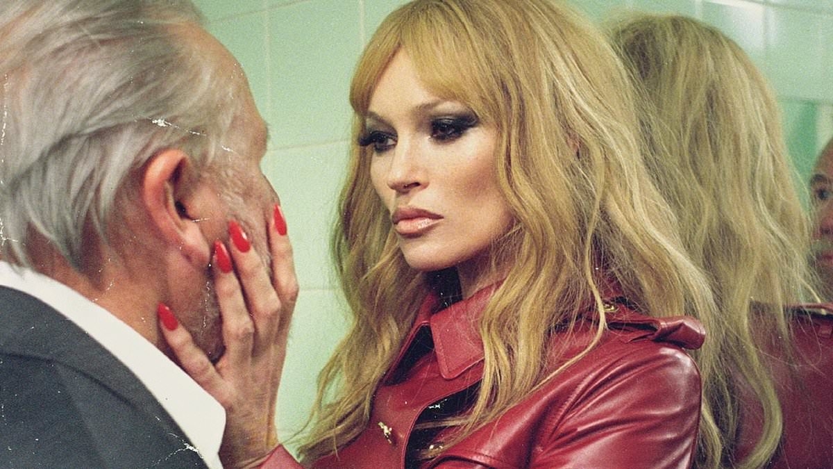 Kate Moss wows in a sexy red leather coat as she poses in intimate shots with Ray Winstone for striking Perfect Magazine cover