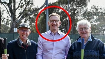 This photo shows a Labor MP happily hanging out with locals at the local tennis club... Here's where he REALLY was when he posted this image