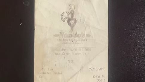 Nando's customer finds 2010 receipt that shows prices have DOUBLED at the popular chicken shop