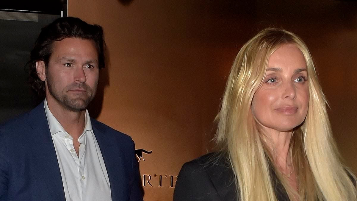 Louise Redknapp looks leggy in a black blazer dress alongside boyfriend Drew Michael as they attend Mr Porter launch party in Amsterdam