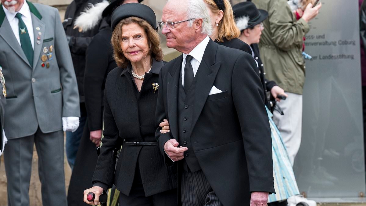 Queen Silvia of Sweden sparks concern as she holds onto crutch while attending funeral with King Carl XVI Gustaf