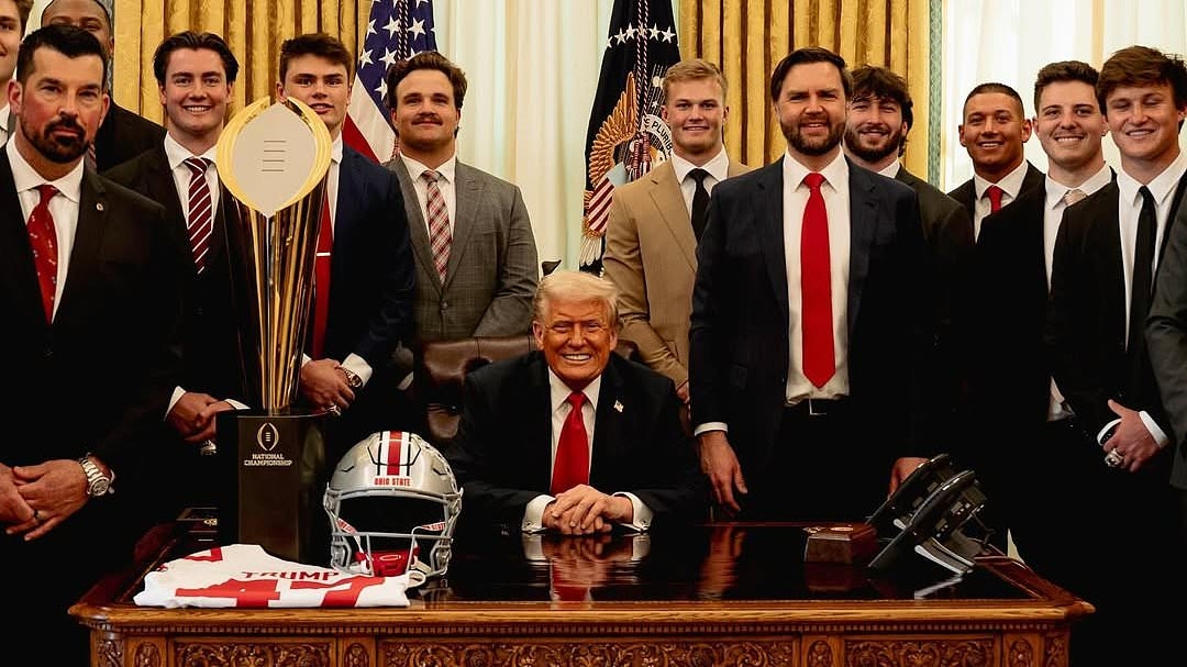 Eddie Mcguire's son has a CHEEKY message for his Ohio State teammates ahead of meeting with POTUS Trump