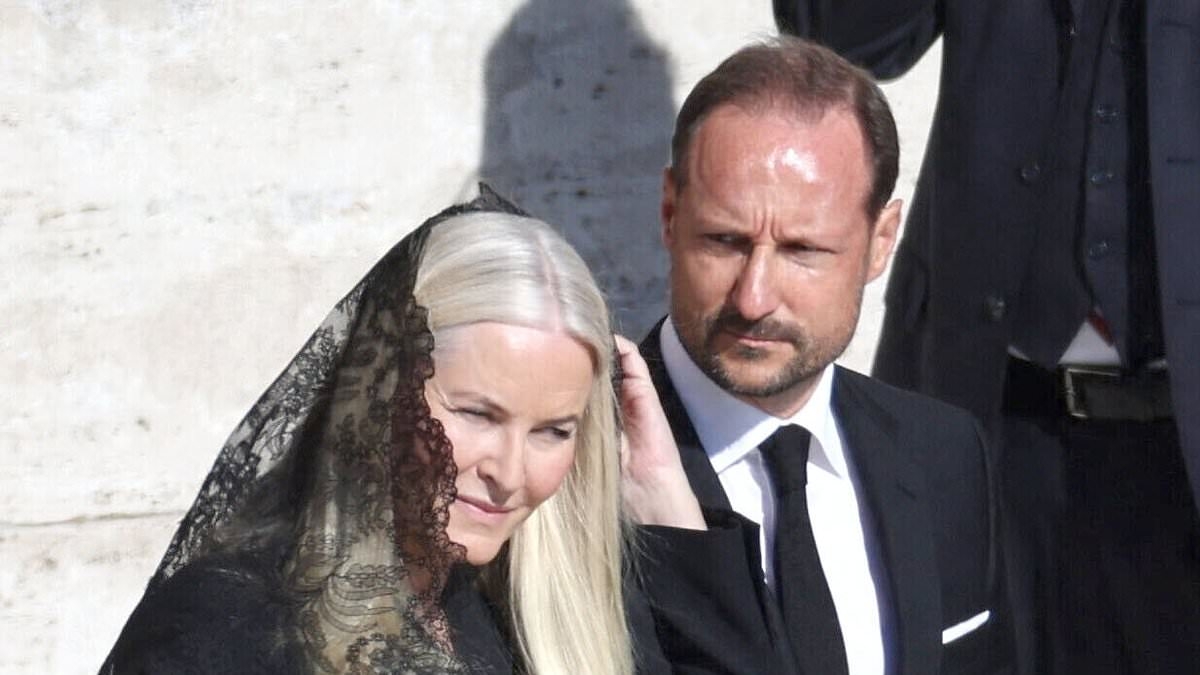 Crown Princess Mette-Marit of Norway looks dignified as she attends Pope Francis' funeral - amid scandal around son Marius Borg Høiby