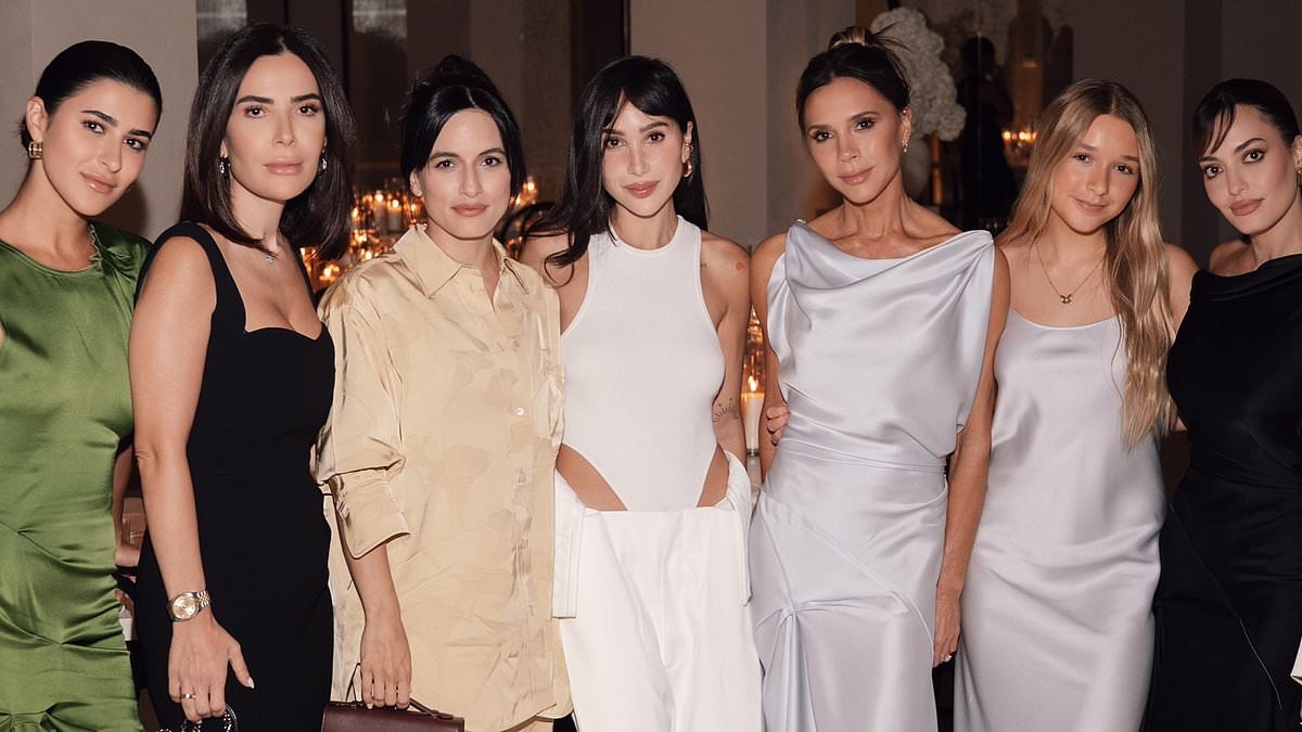 Victoria Beckham is joined by doppelgänger daughter Harper, 13, in Dubai as fashion conscious pair wear matching silver gowns for intimate dinner