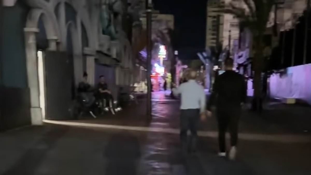 Brits brave the Benidorm blackout: Tourists celebrate as lights come back on after huge Spanish power outage left strip looking like a 'ghost town'