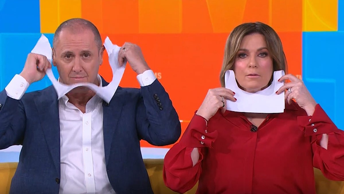Seven star Larry Emdur jokingly threatens to slap his co-host's face after trying to solve brain-teaser that stumped top Aussie sport stars - and there's an annoyingly simple answer