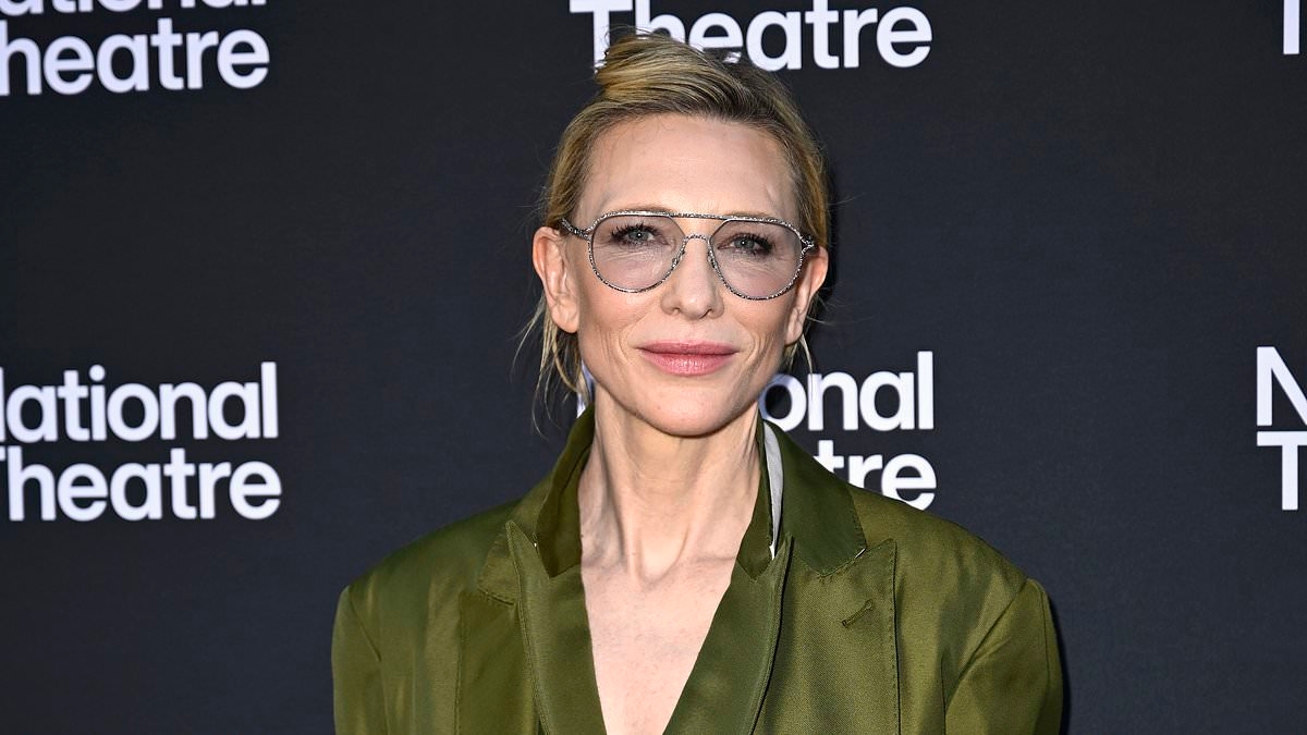 Cate Blanchett, 55, stuns in a green three-piece suit as she leads stars at National Theatre after announcing plans to retire from acting