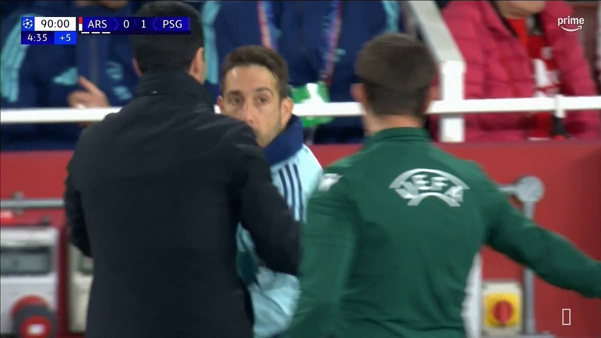 Mikel Arteta orders Arsenal's raging set-piece coach back to the bench during disappointing defeat by PSG