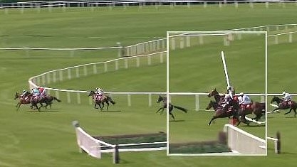 Chaotic moment horses crash through the railings at Punchestown - and one jockey gets hit in the face in dangerous scenes