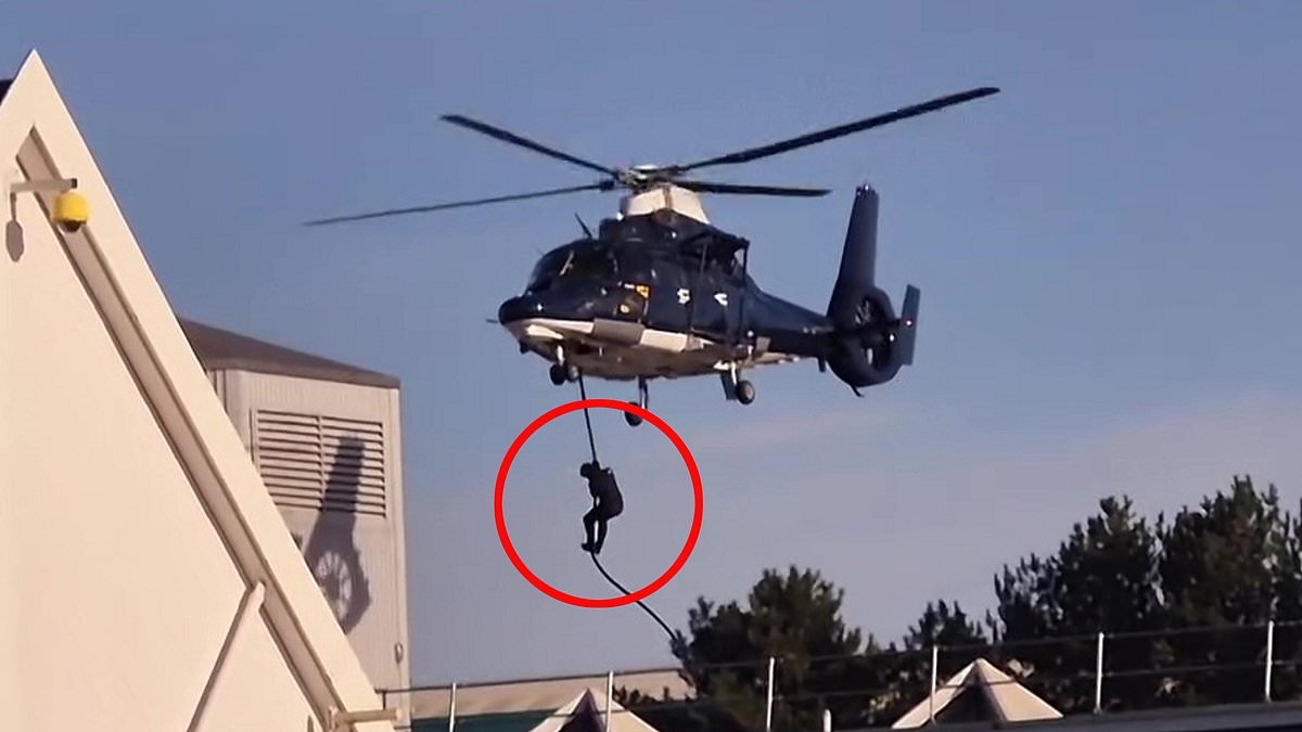 They're keen for a bargain! 'SAS' troops are spotted abseiling from mysterious helicopters in front of stunned Tesco shoppers