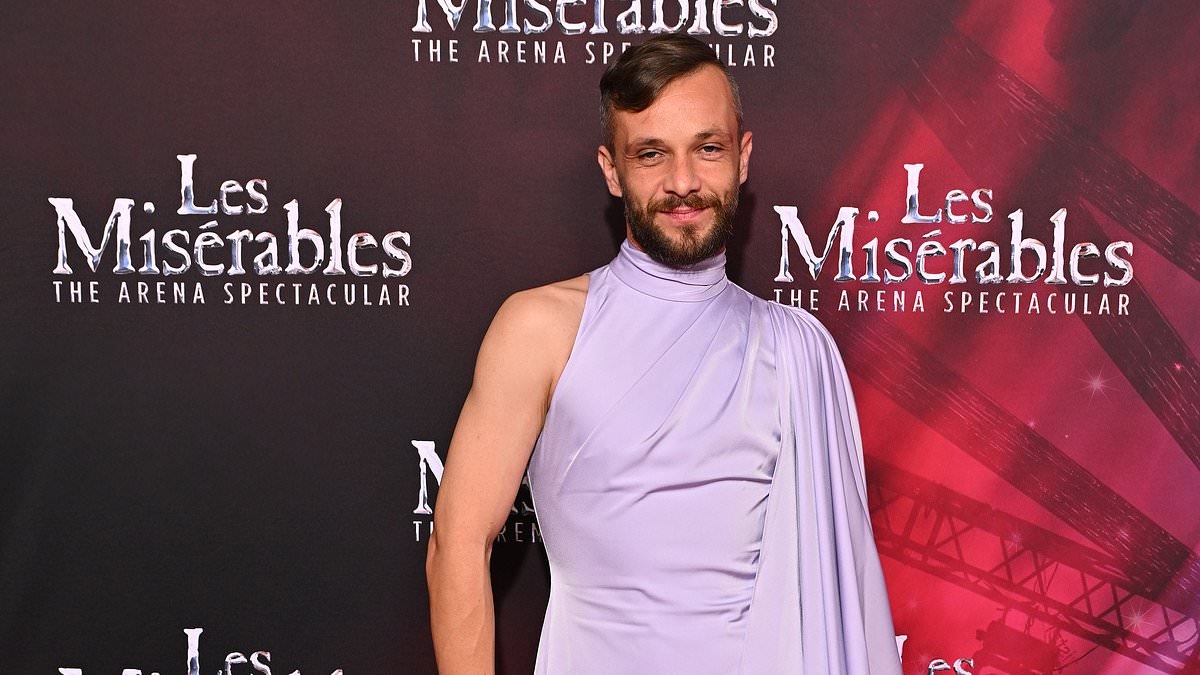 Controversial influencer who was slammed for over the top entrance at Australian Fashion Week turns heads yet again while flaunting trim pins in lilac gown at Les Miserables premiere