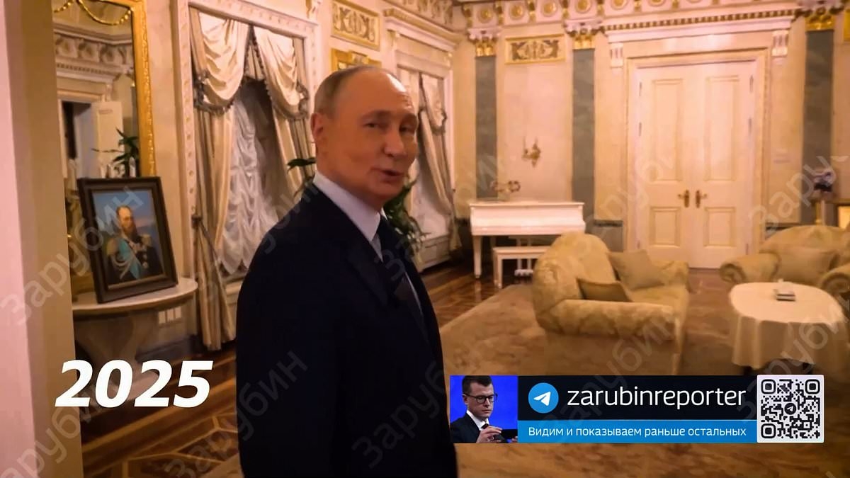 Welcome to Putin's crib! Russian president gives tour of his gilded Kremlin apartment for the first time - and it's complete with gold-framed mirrors, glittering chandeliers and even a grand piano