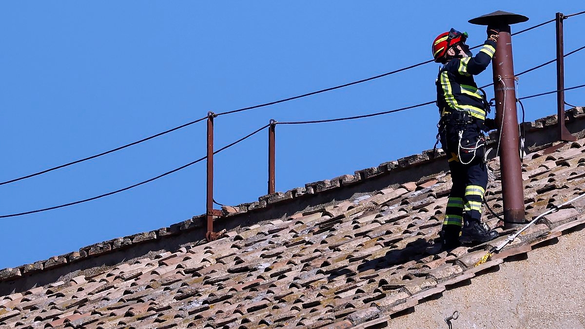 The Vatican prepares for Conclave: Sistine chapel undergoes 'radical transformation' as famous chimney is installed by firefighters ahead of mysterious election of new Pope
