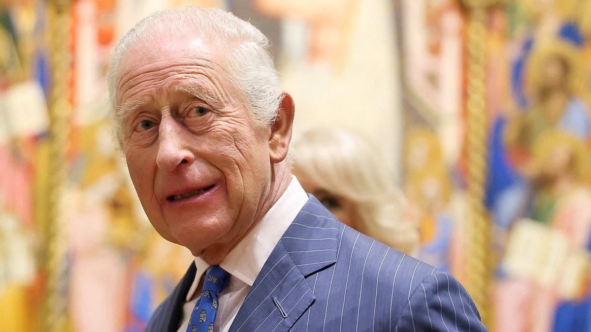 King Charles and Queen Camilla pose with their official Coronation state portraits as artwork is unveiled at the National Gallery