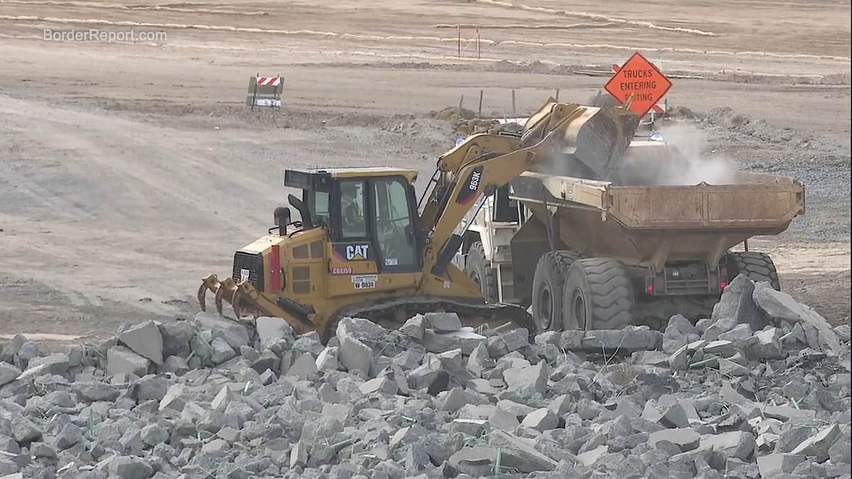Unused '$10 million' highway to southern border crossing is DEMOLISHED amid Trump migrant crackdown
