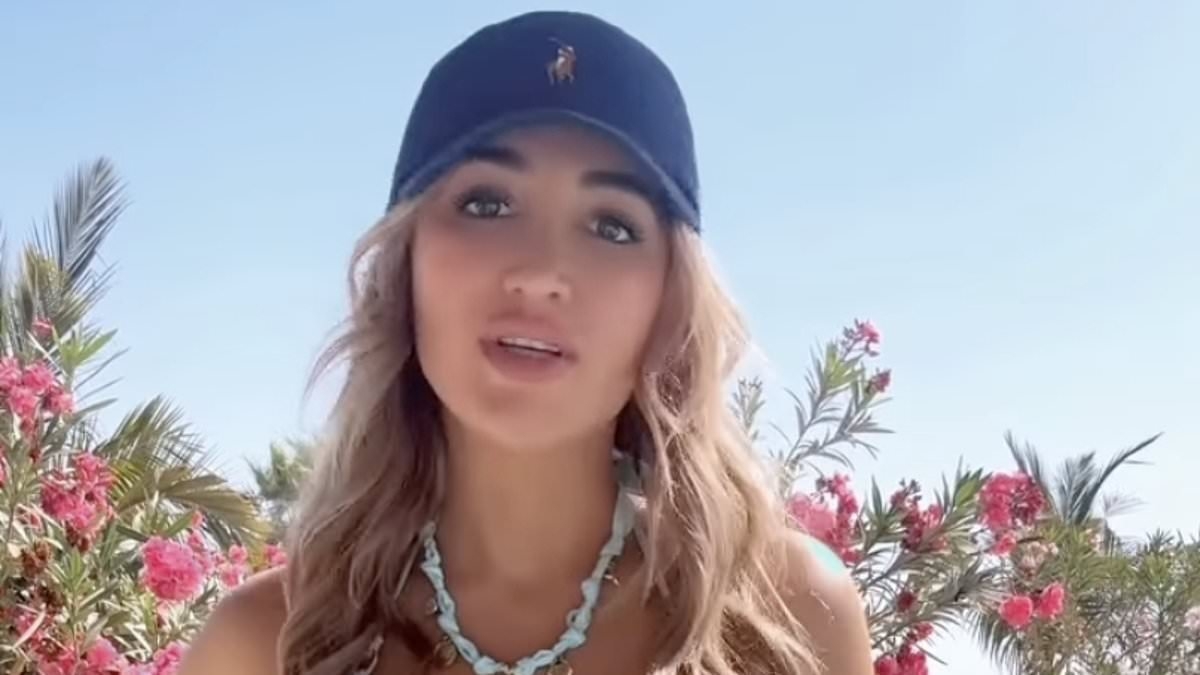 Pregnant Georgia Harrison stuns in a baby blue bikini on the beach as she shares cute first-trimester video