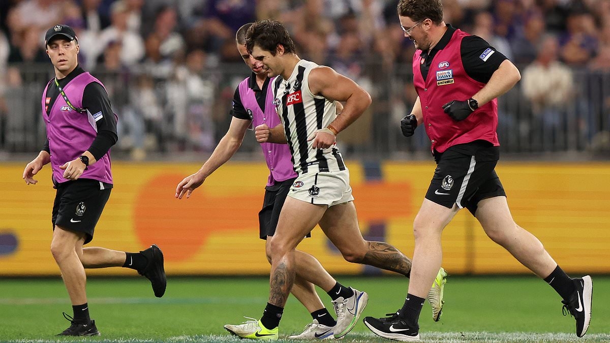 Concerned Darcy Moore blasts AFL umpires for choosing not to stop Collingwood's clash against Fremantle after horrific collision: 'It didn't feel right'