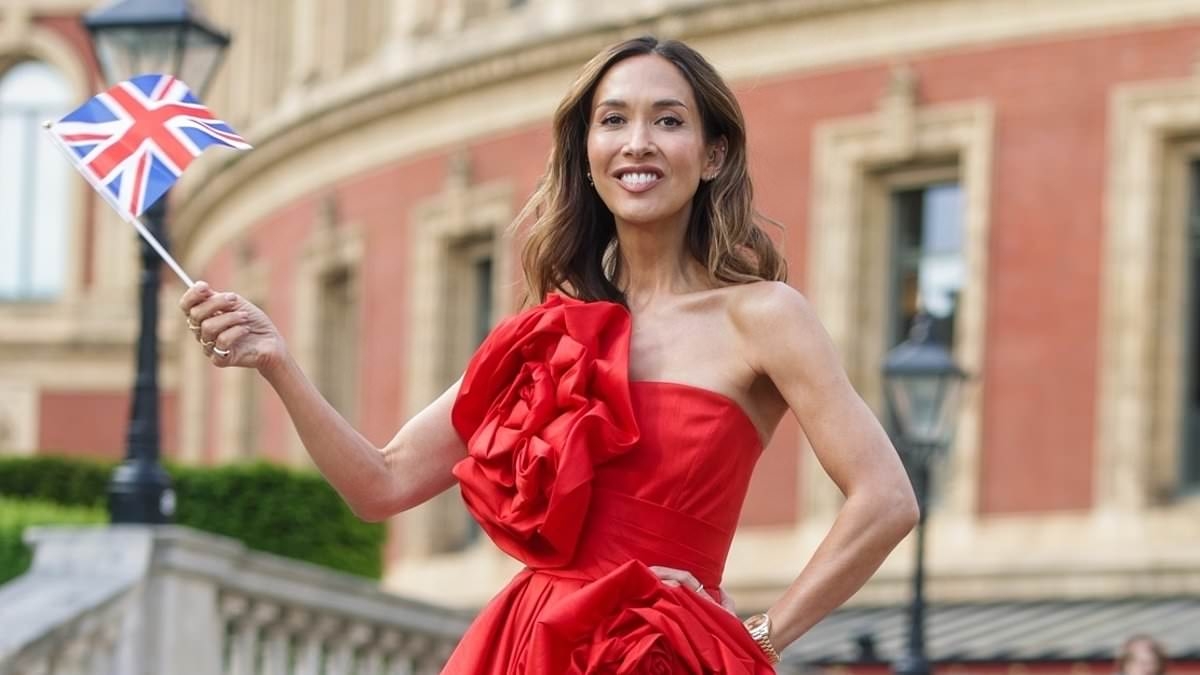 Myleene Klass exudes glamour in an elegant red gown as she joins dazzling Katherine Jenkins and Zoe Ball to celebrate the 80th anniversary of VE Day across London