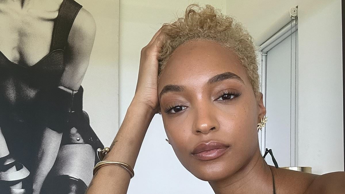 Jourdan Dunn, 34, sends pulses racing in a sparkly black bikini as she shows off her major style transformation during a lavish trip to Jamaica
