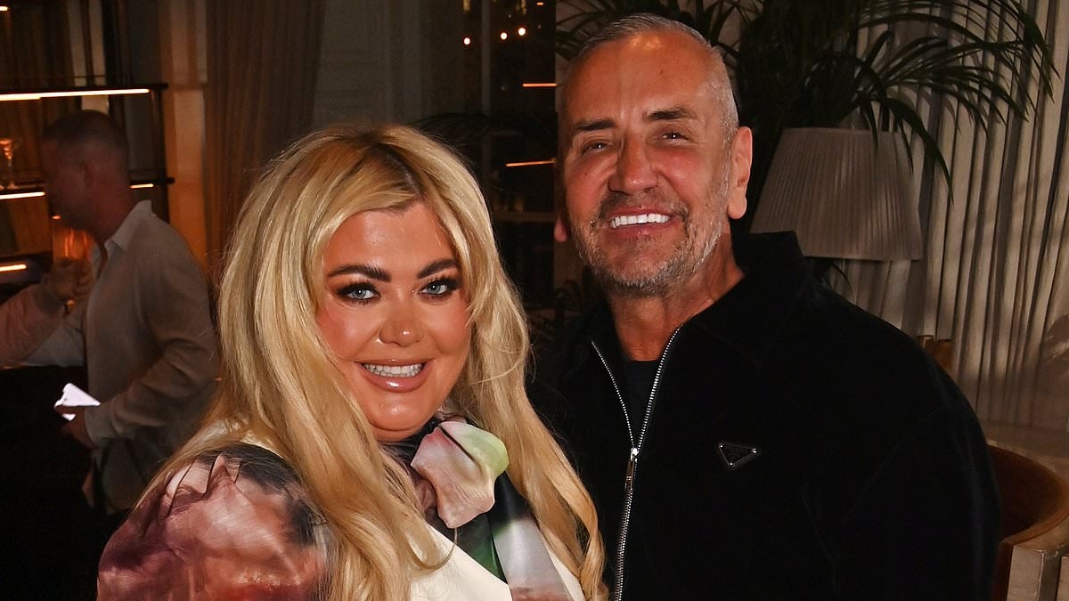 Gemma Collins looks glamorous as she steps out for DJ Fat Tony's star-studded stag do alongside Claire Sweeney and Jade Jagger