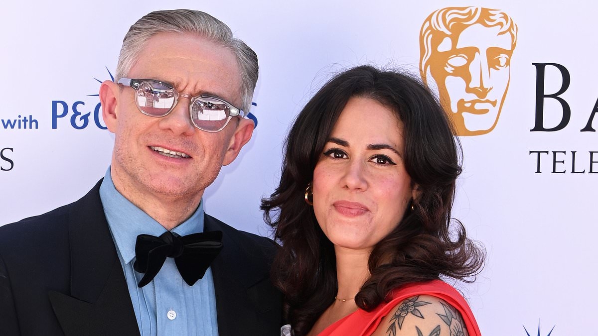 Martin Freeman, 53, puts on a loved-up display with French actress girlfriend Rachel Benaissa, 30, as she stuns in a red caped gown at BAFTA TV Awards 2025