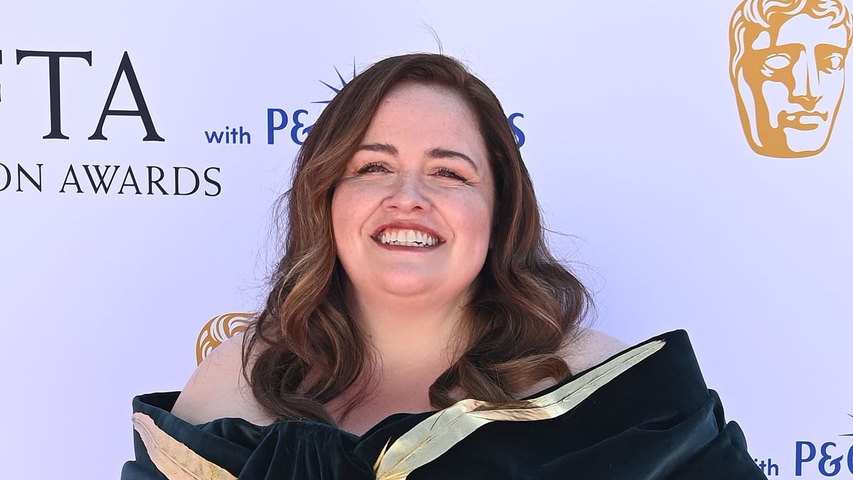 Jessica Gunning looks elegant in a velvet off-the-shoulder gown at the TV BAFTA Awards as she scoops Best Supporting Actress