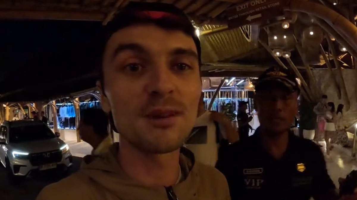 British tourist clashes with security outside a popular Aussie club in Bali after demanding a FULL refund because of 'disgusting' discovery in his food