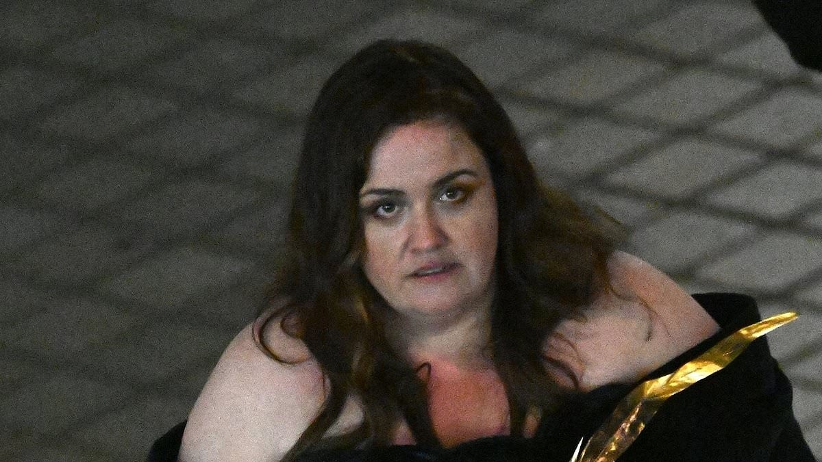 Jessica Gunning looks bemused as she leaves the BAFTA TV Awards after scooping the Best Supporting Actress gong for Baby Reindeer