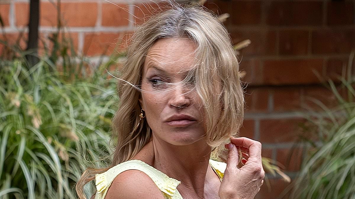 Kate Moss puts on a leggy display in a floaty yellow mini dress as she struts her stuff during fashion photoshoot