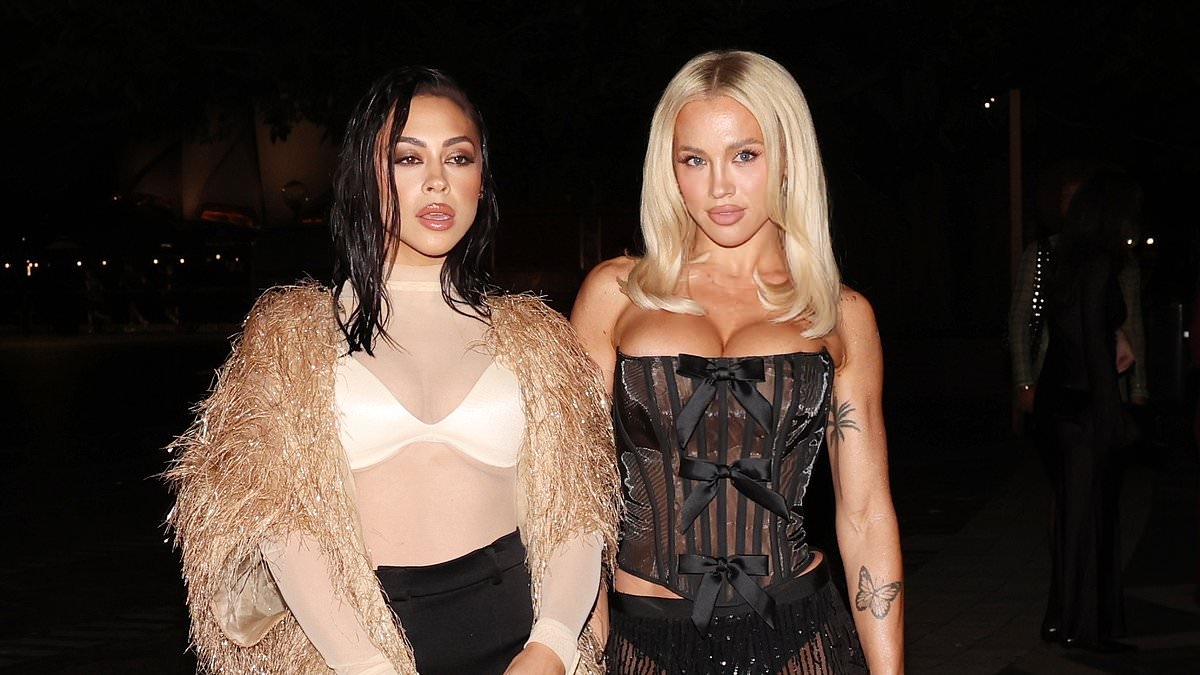 Tammy Hembrow risks wardrobe malfunction as she bares underwear in VERY racy sheer ensemble at Australian Fashion Week as she attends with sister Emilee