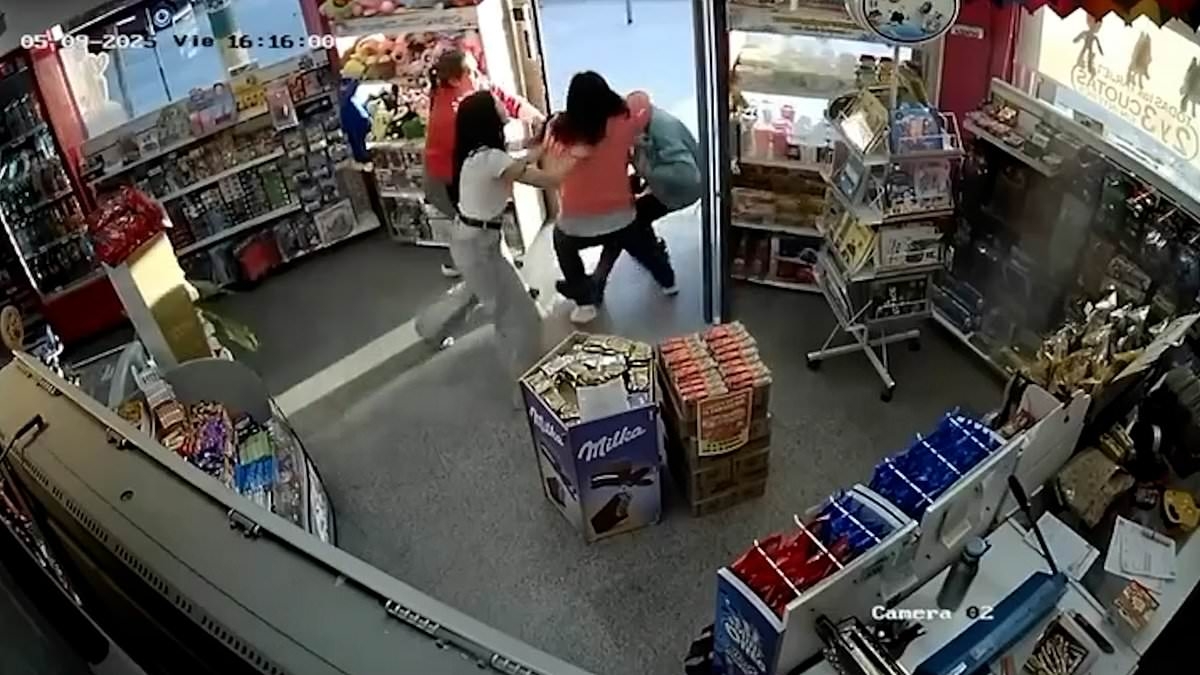 Instant karma! Book store thief who threatened to shoot female customer is battered by four women when they realise his gun is a fake