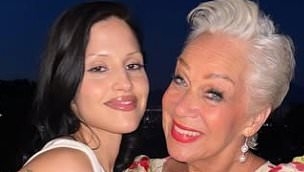 Denise Welch cuddles up to son Matty Healy's fiancée Gabbriette Bechtel in rare snap at couple's engagement party in California