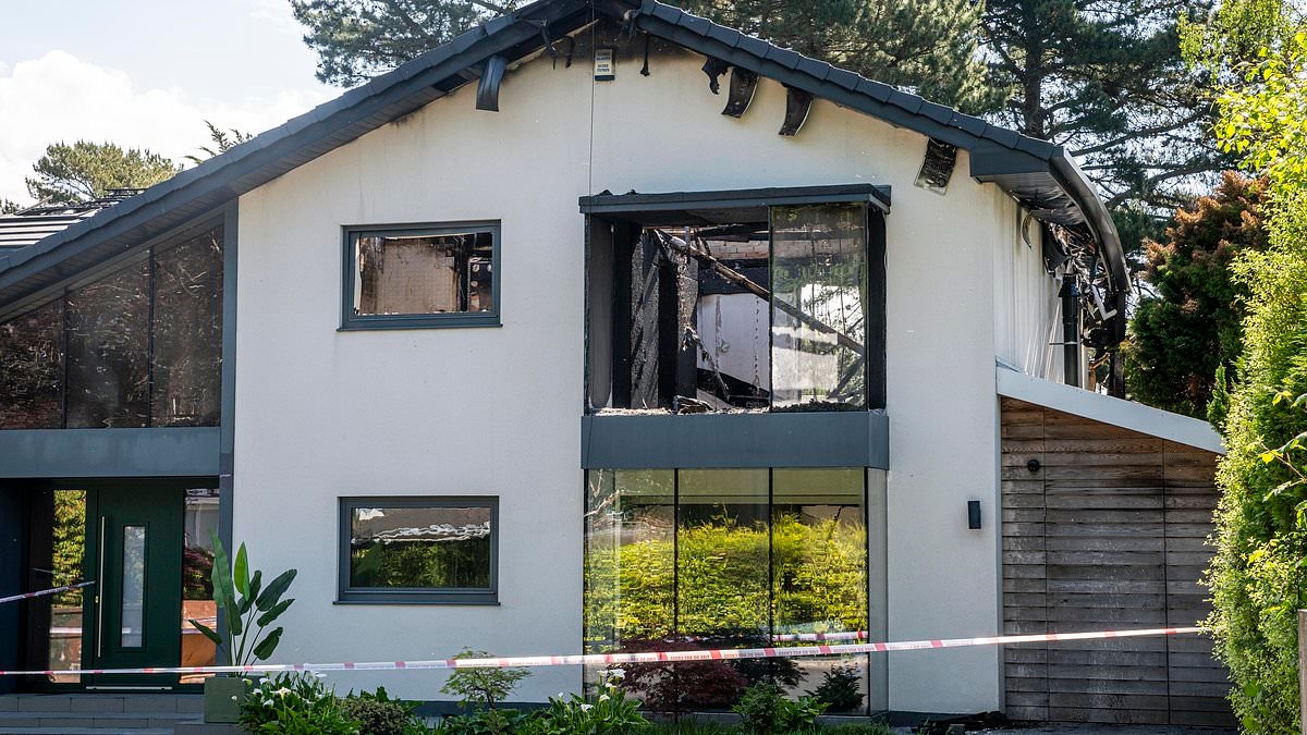 Moment £1.5m mansion is destroyed by huge fire after 'solar panels cause it to erupt into flames'